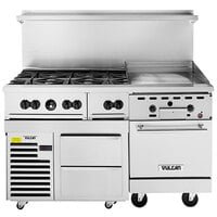 Vulcan 60RS-24G6BP Endurance Liquid Propane 6 Burner 60 inch Range with 24 inch Manual Griddle, 1 Refrigerated Base, and 1 Standard Oven - 220,000 BTU