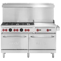 Vulcan SX60F-6B24GN SX Series Natural Gas 6 Burner 60 inch Range with 24 inch Manual Griddle with 2 Standard Ovens - 258,000 BTU