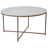 Flash Furniture NAN-JH-1787CT-GG Hampstead 35 1/2 inch x 19 1/4 inch Round White Laminate Coffee Table with Matte Gold Metal Legs