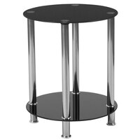 Flash Furniture HG-112348-GG Riverside 15 3/4 inch x 19 1/2 inch Black Glass End Table with Shelves and Stainless Steel Frame
