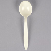 Visions Beige Heavy Weight Plastic Soup Spoon - Pack of 100
