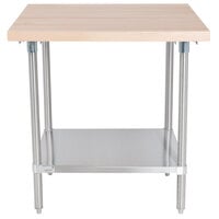 Advance Tabco H2S-363 Wood Top Work Table with Stainless Steel Base and Undershelf - 36 inch x 36 inch