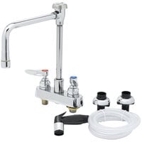 T&S B-1177 Deck Mounted Workboard Faucet with Self-Closing Spray Valve and 4" Centers - 11" High Rigid Vacuum Breaker Nozzle with 8 5/8" Spread