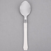 WNA Comet RFDTS480W Reflections Duet 6 1/2 inch Stainless Steel Look Heavy Weight Plastic Teaspoon with White Handle - 20/Pack