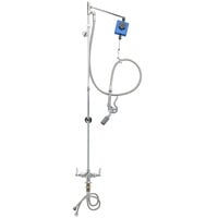 T&S B-0126 Deck Mounted 55" High Pre-Rinse Faucet with Flex Inlets, Balancer, 68" Hose, Low-Flow Spray Valve, and Wall Bracket