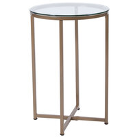 Flash Furniture NAN-JH-1786ET-GG Greenwich 16 inch x 23 1/2 inch Round Clear Glass End Table with Matte Gold Metal Legs