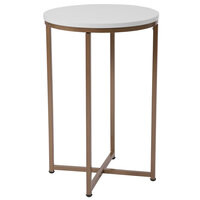 Flash Furniture NAN-JH-1787ET-GG Hampstead 16 inch x 23 1/2 inch Round White Laminate End Table with Matte Gold Metal Legs