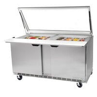 Beverage-Air SPE72HC-30M-STL-23 72" 3 Door Mega Top ADA Height Glass Lid Refrigerated Sandwich Prep Table