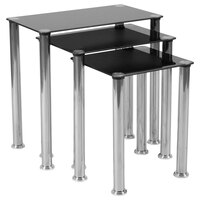 Flash Furniture HG-112349-GG 3-Piece Riverside Black Glass Nesting Tables with Stainless Steel Legs