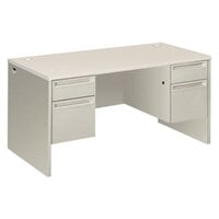 Hon 38155B9Q 38000 Series 60" x 30" x 29 1/2" Silver Mesh / Light Gray Metal 3/4 Height Double Pedestal Desk