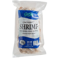 26/30 Size IQF Headless EZ Peel Shell On Raw Shrimp 2 lb. Bag - 10/Case
