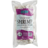 21/25 Size IQF Peeled and Deveined Tail-Off Raw White Shrimp 2 lb. Bag - 5/Case
