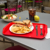 Carlisle CT121705 Cafe 12 inch x 17 inch Red Handled Plastic Fast Food Tray - 12/Case