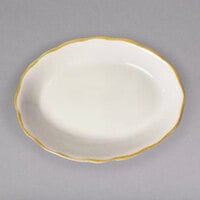 9 5/8" x 7 1/8" Ivory (American White) Scalloped Edge China Platter with Gold Band - 24/Case