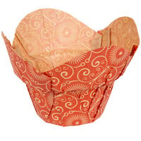 Enjay 2" x 2 3/4" Red Mariposa Print Lotus / Crown Baking Cup - 1000/Case