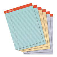 Universal UNV35878 Fashion 8 1/2 inch x 11 inch Assorted 3 Color Perforated Wide Ruled Writing Pad   - 6/Pack