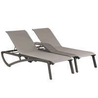 Grosfillex US946289 Sunset Platinum Gray Duo Resin Chaise with Solid Gray Sling Seat