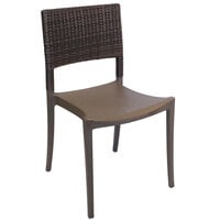Grosfillex US925037 / US985037 Java Bronze Resin Stackable Sidechair with Wicker Back - Pack of 4