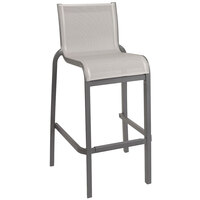 Grosfillex US300288 / US030288 Sunset Volcanic Black Resin Stackable Armless Barstool with Gray Sling Seat