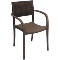 Grosfillex US926037 / US986037 Java Bronze Resin Stackable Armchair with Wicker Back