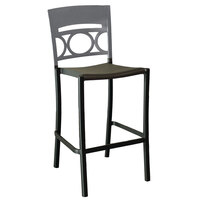 Grosfillex US654579 / US456579 Moon Charcoal Aluminum Stackable Armless Barstool with Titanium Gray Back - Pack of 2