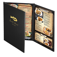 Menu Solutions CD930D Chadwick Collection 8 1/2" x 14" Customizable Leather-Like 3 View Continuous Menu Cover