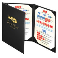 Menu Solutions CD930A Chadwick Collection 5 1/2" x 8 1/2" Customizable Leather-Like 3 View Continuous Menu Cover