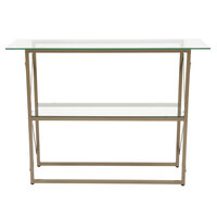 Flash Furniture NAN-JH-1796ST-GG Mar Vista 43 1/4 inch x 13 3/4 inch x 32 inch Glass 2 Level Console Table with Matte Gold Frame