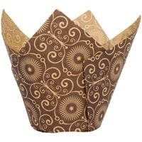 Enjay 2" x 3 1/4" Dark Brown Mariposa Print Tulip Baking Cup - 100/Pack