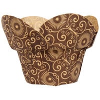 Enjay 2" x 2 3/4" Dark Brown Mariposa Print Lotus / Crown Baking Cup - 100/Pack