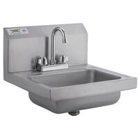 Regency 17 inch x 17 inch Wall Mounted Hand Sink with 8 inch Deck Mounted Gooseneck Faucet