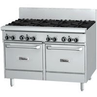Garland GFE48-6G12LL Natural Gas 6 Burner 48 inch Range with Flame Failure Protection and Electric Spark Ignition, 12 inch Griddle, and 2 Space Saver Ovens - 240V, 238,000 BTU