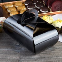 Enjay B-TULIPDOUBLEBLACK 9 3/8 inch x 6 inch x 6 1/2 inch Black Double Cupcake Tulip Box with 2 Compartment Insert - 10/Pack