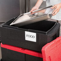 Metro Mightylite Black Top Loading EPP Insulated Food Pan Carrier with Red Lid - 8 inch Deep Full-Size Pan Max Capacity