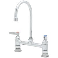 T&S B-0320 Deck Mounted Faucet with 8" Adjustable Centers, 13 1/4" Gooseneck Nozzle, 18.39 GPM Stream Regulator Outlet, Eterna Cartridges, and Lever Handles