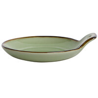 Oneida F1463067109 Studio Pottery Celadon 4 inch Porcelain Round Cocktail Plate with Handle - 48/Case