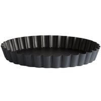 Matfer Bourgeat 331817 Exopan Steel 9 1/2 inch x 1 1/16 inch Non-Stick Fluted Cake / Tart Pan with Removable Bottom