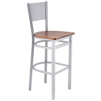 BFM Seating 2140BASH-SM Axel Silver Mist Steel Bar Height Chair with Autumn Ash Wood Seat