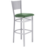 BFM Seating Axel Silver Mist Steel Bar Height Chair with Green Padded Vinyl Seat