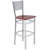 BFM Seating 2140BMHW-SM Axel Silver Mist Steel Bar Height Chair with Mahogany Wood Seat