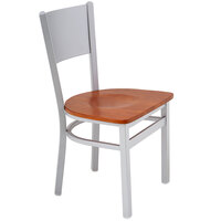 BFM Seating 2140CCHW-SM Axel Silver Mist Steel Side Chair with Cherry Wood Seat