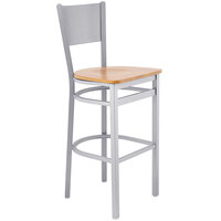 BFM Seating 2140BNTW-SM Axel Silver Mist Steel Bar Height Chair with Natural Wood Seat