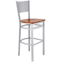 BFM Seating 2140BCHW-SM Axel Silver Mist Steel Bar Height Chair with Cherry Wood Seat