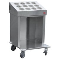 Steril-Sil CRT24-12SS 24" Open Base Stainless Steel Silverware / Tray Cart with 12 Stainless Steel Silverware Cylinders