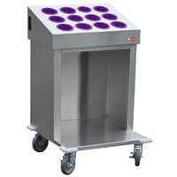 Steril-Sil CRT24-12RP-VIOLET 24" Open Base Stainless Steel Silverware / Tray Cart with 12 Violet Silverware Cylinders