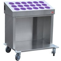 Steril-Sil CRT36-18RP-VIOLET 36 inch Open Base Stainless Steel Silverware / Tray Cart with 18 Violet Silverware Cylinders