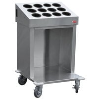 Steril-Sil CRT24-12RP-BLACK 24" Open Base Stainless Steel Silverware / Tray Cart with 12 Black Silverware Cylinders