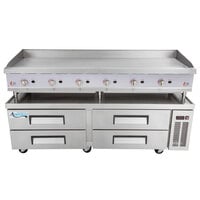 Cooking Performance Group 72GMRBNL 72" Gas Countertop Griddle with Manual Controls and 72", 4 Drawer Refrigerated Chef Base - 180,000 BTU