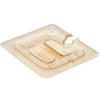 Cambro 60HPCHN150 H-Pan™ 1/6 Size Amber High Heat Handled Lid with Spoon Notch