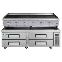 Cooking Performance Group 72CBRRBNL 72 inch Gas Radiant Charbroiler with 72 inch, 4 Drawer Refrigerated Chef Base - 240,000 BTU
